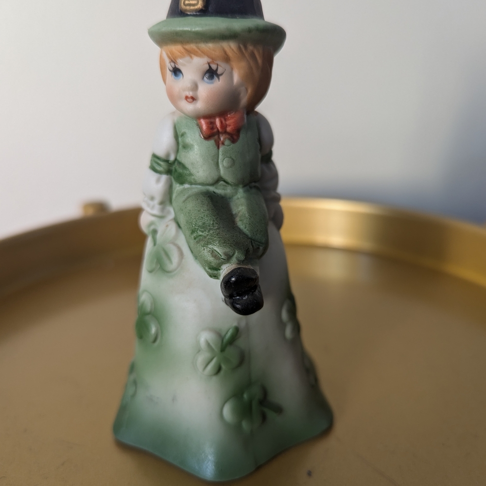 Vintage Bisque Porcelain Shamrock Bell